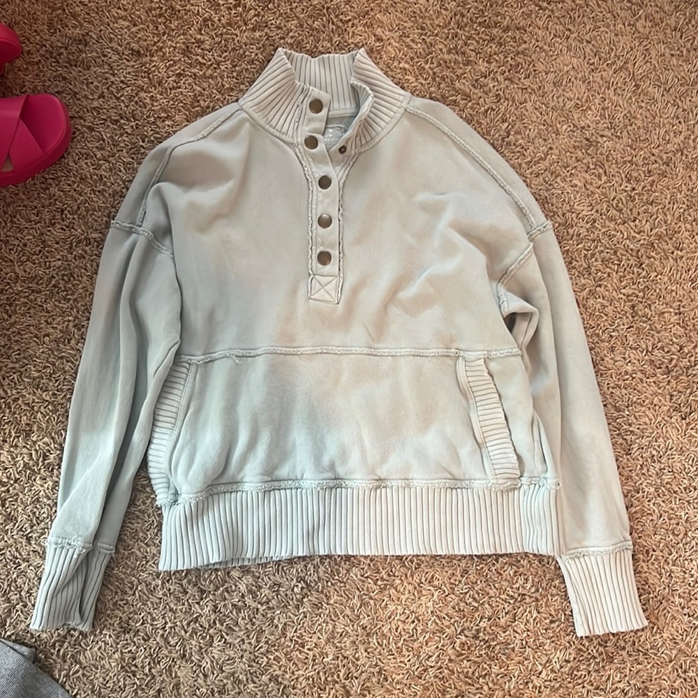 Aerie Oh Snap! Weekend Henley Mock Neck Sweatshirt